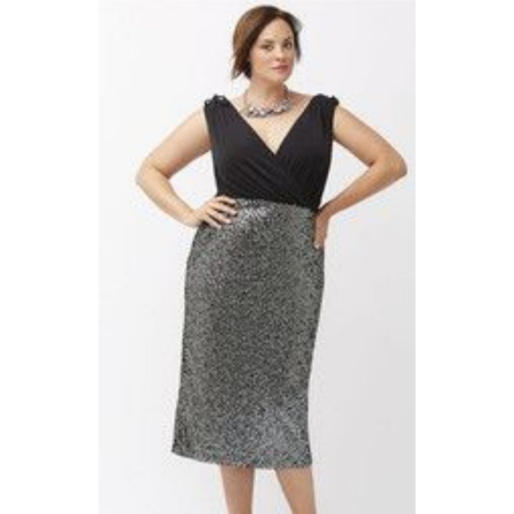 Black Top with Silver Sequin Pencil Dress - Picture 2 of 11